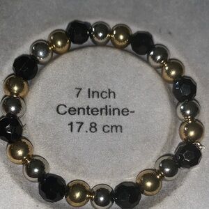 Elegant Black, Gold, and Silver Beaded stretch Bracelet